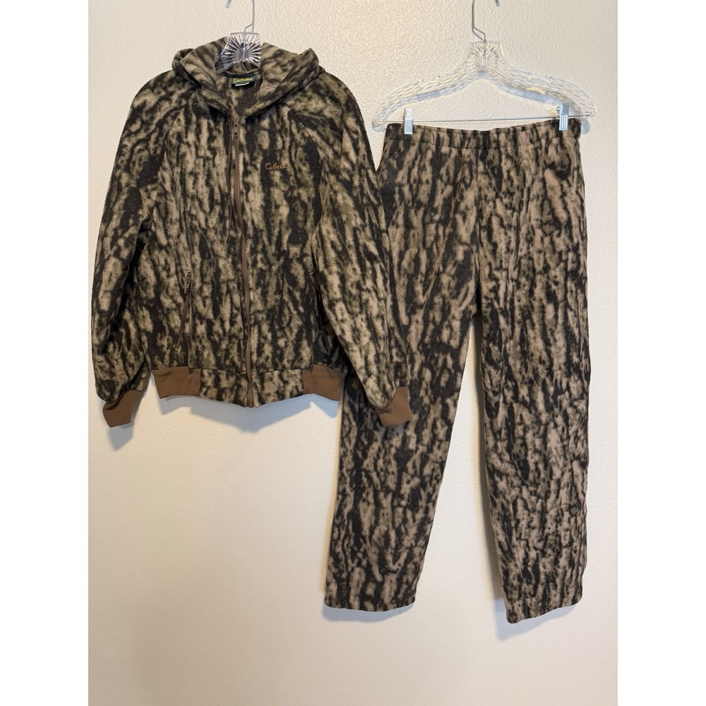 VTG Cabela's USA Camo Double Face Arctic Fleece sz.M Bomber Hoodie Pants Hunting
